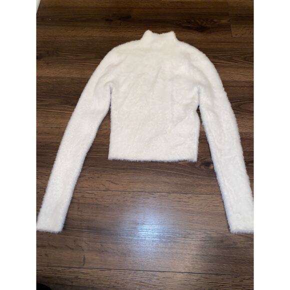 EUC Aritzia Babaton Mike Sweater White Wool Cashmere Blend Ribbed Mockneck Small - Picture 3 of 8